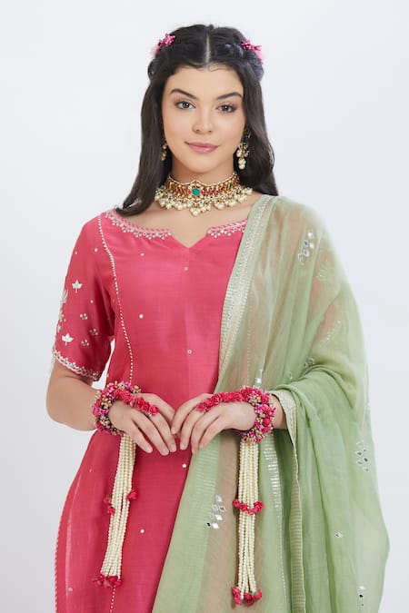 Mandira Wirk - Indian Pink Silk Chanderi Round Kurta Sharara Set at Aza Fashions Mandira Wirk - Indian_Pink Silk Chanderi Round Kurta Sharara Set_at_Aza_Fashions