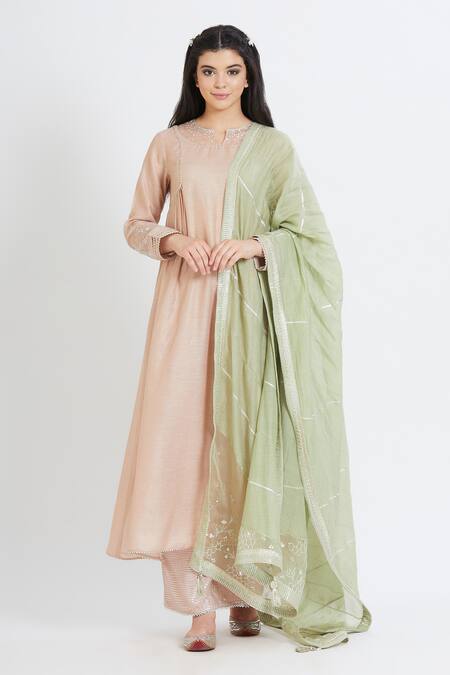 Mandira Wirk - Indian Beige Tissue Round Embroidered Kurta Set Online at Aza Fashions Mandira Wirk - Indian_Beige Tissue Round Embroidered Kurta Set _Online_at_Aza_Fashions