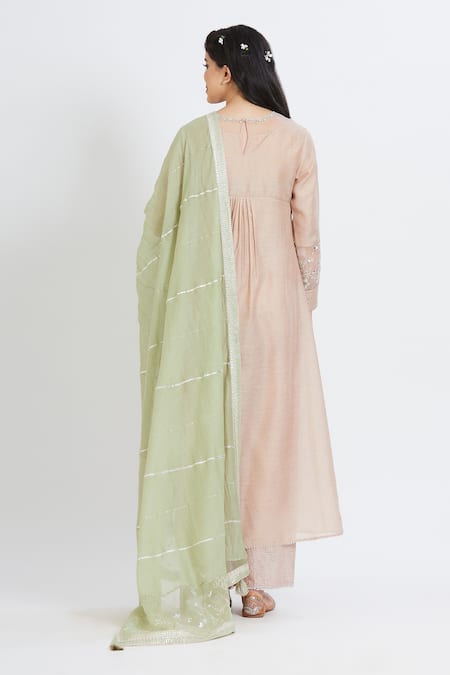 Shop Mandira Wirk - Indian Beige Tissue Round Embroidered Kurta Set at Aza Fashions Shop_Mandira Wirk - Indian_Beige Tissue Round Embroidered Kurta Set _at_Aza_Fashions