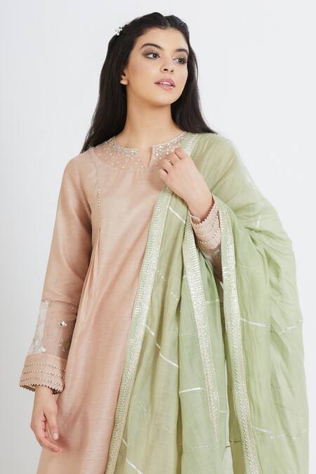 Mandira Wirk - Indian Beige Tissue Round Embroidered Kurta Set at Aza Fashions Mandira Wirk - Indian_Beige Tissue Round Embroidered Kurta Set _at_Aza_Fashions