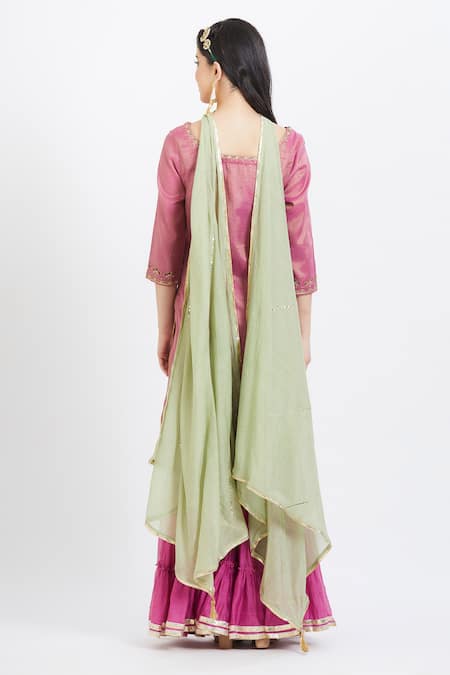 Shop Mandira Wirk - Indian Purple Tissue Square Neck Embroidered Kurta Sharara Set at Aza Fashions Shop_Mandira Wirk - Indian_Purple Tissue Square Neck Embroidered Kurta Sharara Set _at_Aza_Fashions