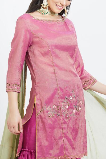 Mandira Wirk - Indian Purple Tissue Square Neck Embroidered Kurta Sharara Set at Aza Fashions Mandira Wirk - Indian_Purple Tissue Square Neck Embroidered Kurta Sharara Set _at_Aza_Fashions