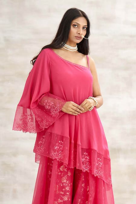 Buy Mandira Wirk - Indian Pink Organza, Crepe Embroidered Tunic And Pant Set Online at Aza Fashions Buy_Mandira Wirk - Indian_Pink Organza, Crepe Embroidered Tunic And Pant Set _Online_at_Aza_Fashions