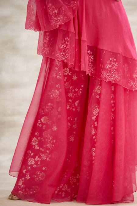 Mandira Wirk - Indian Pink Organza, Crepe Embroidered Tunic And Pant Set at Aza Fashions Mandira Wirk - Indian_Pink Organza, Crepe Embroidered Tunic And Pant Set _at_Aza_Fashions