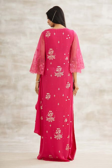 Shop Mandira Wirk - Indian Pink Crepe Hand Foil Print Dress at Aza Fashions Shop_Mandira Wirk - Indian_Pink Crepe Hand Foil Print Dress _at_Aza_Fashions
