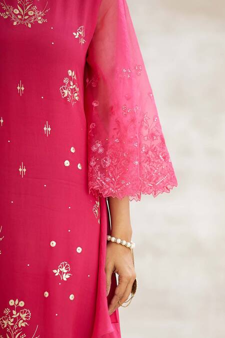 Shop Mandira Wirk - Indian Pink Crepe Hand Foil Print Dress Online at Aza Fashions Shop_Mandira Wirk - Indian_Pink Crepe Hand Foil Print Dress _Online_at_Aza_Fashions