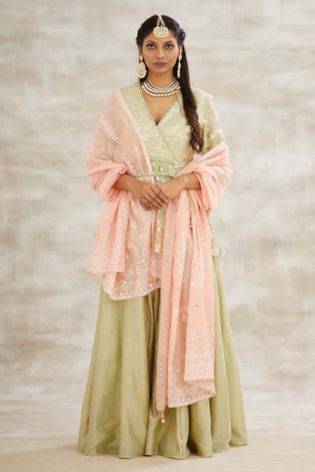 Mandira Wirk - Indian Green Chanderi Embroidered Kurta Set 