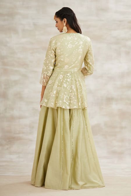 Shop_Mandira Wirk - Indian_Green Chanderi Embroidered Kurta Set _at_Aza_Fashions