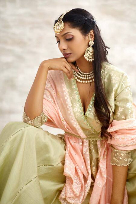 Buy_Mandira Wirk - Indian_Green Chanderi Embroidered Kurta Set _Online_at_Aza_Fashions