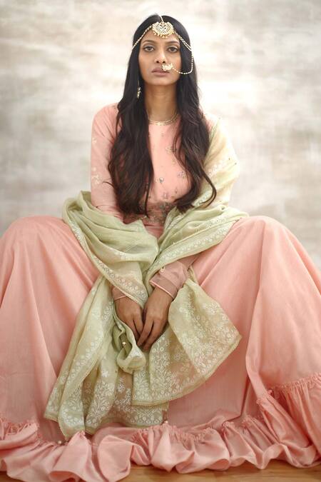 Mandira Wirk - Indian Pink Chanderi Embroidered Anarkali Online at Aza Fashions Mandira Wirk - Indian_Pink Chanderi Embroidered Anarkali _Online_at_Aza_Fashions