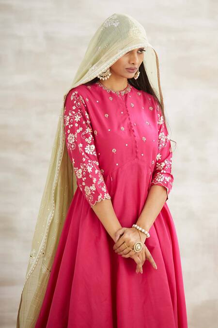 Buy Mandira Wirk - Indian Pink Chanderi Printed Anarkali Set Online at Aza Fashions Buy_Mandira Wirk - Indian_Pink Chanderi Printed Anarkali Set _Online_at_Aza_Fashions