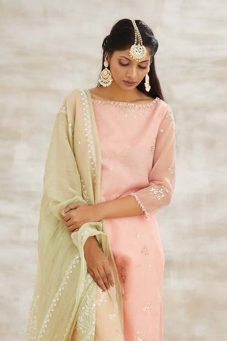 Buy Mandira Wirk - Indian Peach Organza Kurta Set Online at Aza Fashions Buy_Mandira Wirk - Indian_Peach Organza Kurta Set _Online_at_Aza_Fashions