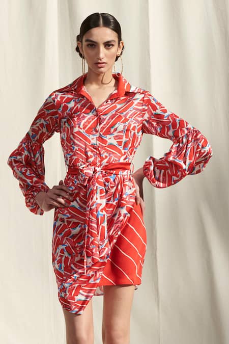 Mandira Wirk Resort Asymmetric Printed Draped Dress 