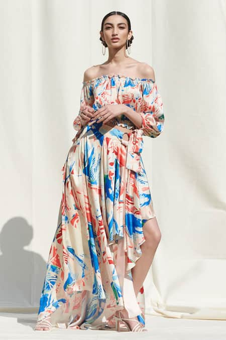 Mandira Wirk Off Shoulder Printed Crop Top & Skirt Set 