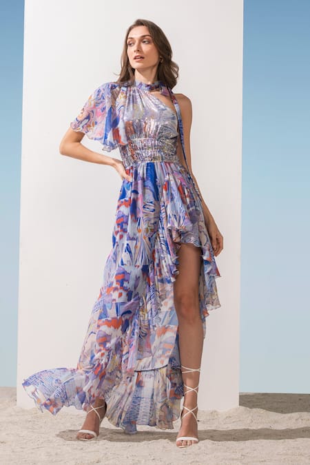 Mandira Wirk Resort Marble Print Asymmetric Dress 