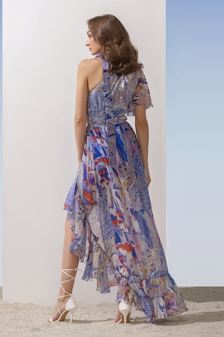 Mandira Wirk Resort Marble Print Asymmetric Dress 