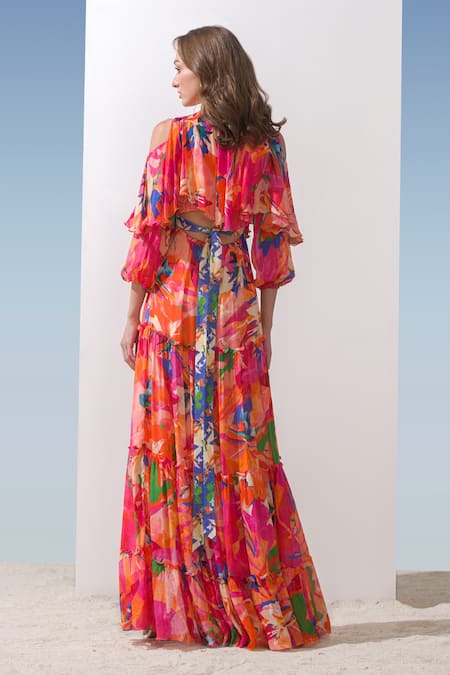 Mandira Wirk Resort Tiered Abstract Print Gown 