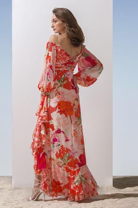 Mandira Wirk Resort Frill Hem Floral Print Dress 