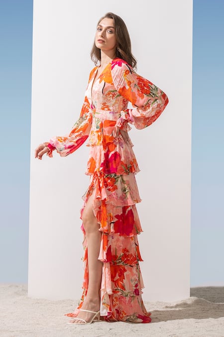Mandira Wirk Resort Tiered Floral Print Dress 