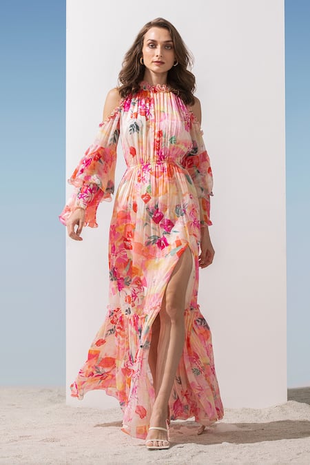 Rasario Velvet Maxi Dress With A Side Slit | Designer Collection | Coveti