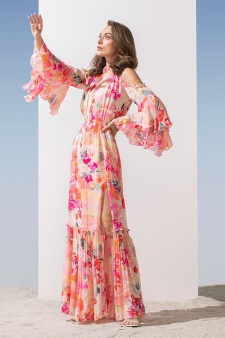 Florals For Spring High Slit Dress (Pink Multi) – Lilly's Kloset