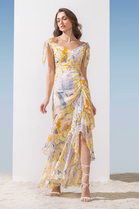 Mandira Wirk Abstract Print Layered Bottom Gown 