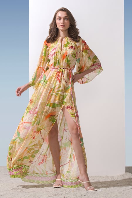Mandira Wirk Resort Floral Print Slit Dress 