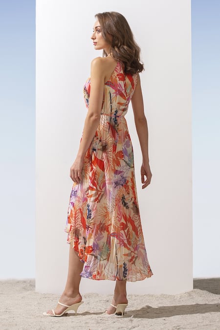 Mandira Wirk Resort Pleated Floral Print Dress 