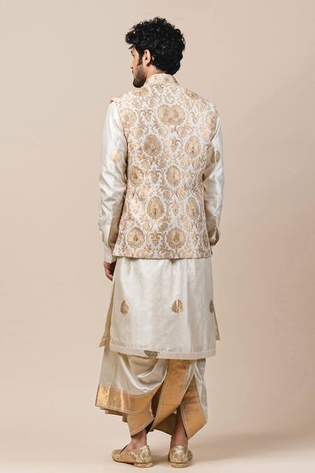 Shop Tarun Tahiliani White Brocade Bundi at Aza Fashions Shop_Tarun Tahiliani_White Brocade Bundi_at_Aza_Fashions