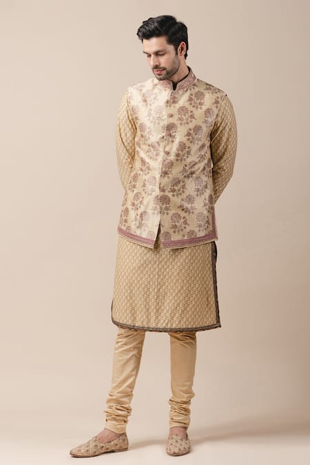 Tarun Tahiliani_Gold Moonga Brocade Bundi_Online_at_Aza_Fashions