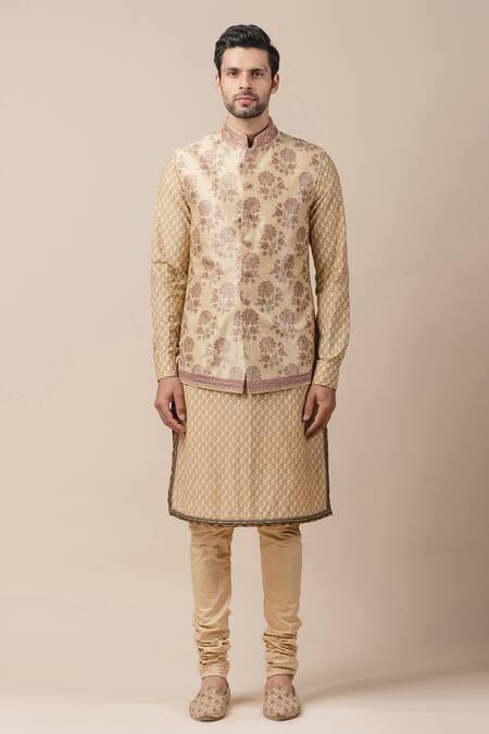 Buy_Tarun Tahiliani_Gold Moonga Brocade Bundi_Online_at_Aza_Fashions