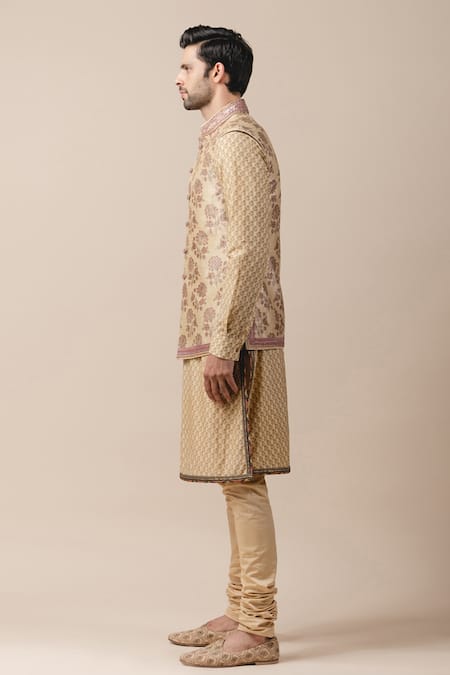 Shop_Tarun Tahiliani_Gold Moonga Brocade Bundi_Online_at_Aza_Fashions
