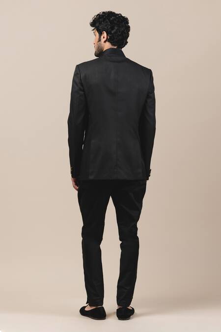 Shop Tarun Tahiliani Black Suiting Front Button Bandhgala And Pant Set at Aza Fashions Shop_Tarun Tahiliani_Black Suiting Front Button Bandhgala And Pant Set_at_Aza_Fashions