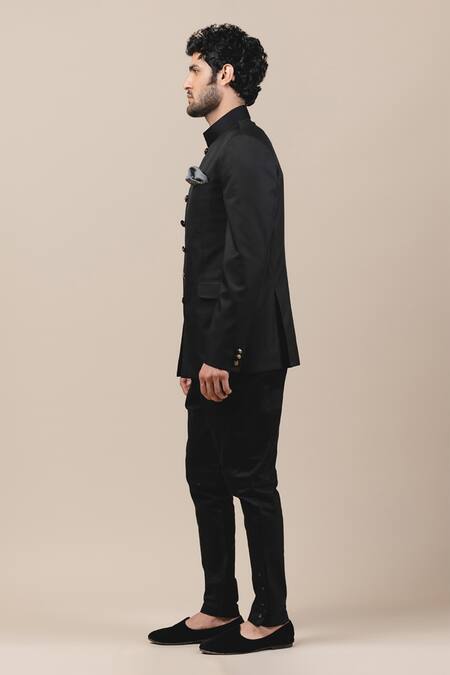Buy Tarun Tahiliani Black Suiting Front Button Bandhgala And Pant Set Online at Aza Fashions Buy_Tarun Tahiliani_Black Suiting Front Button Bandhgala And Pant Set_Online_at_Aza_Fashions