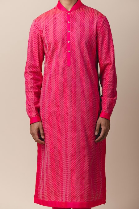 Buy_Tarun Tahiliani_Pink Katan Silk Kurta Set _Online_at_Aza_Fashions