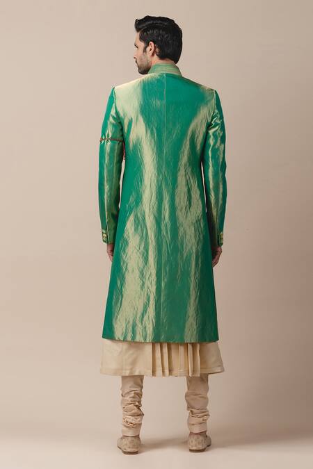 Tarun Tahiliani Green Tissue Silk, Katan Silk, Poplin Lycra Sherwani And Kurta Set 2