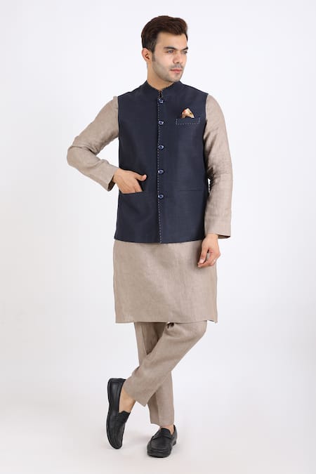 Buy Linen Bloom Blue 100% Pure Linen Nehru Jacket Online at Aza Fashions Buy_Linen Bloom_Blue 100% Pure Linen Nehru Jacket _Online_at_Aza_Fashions