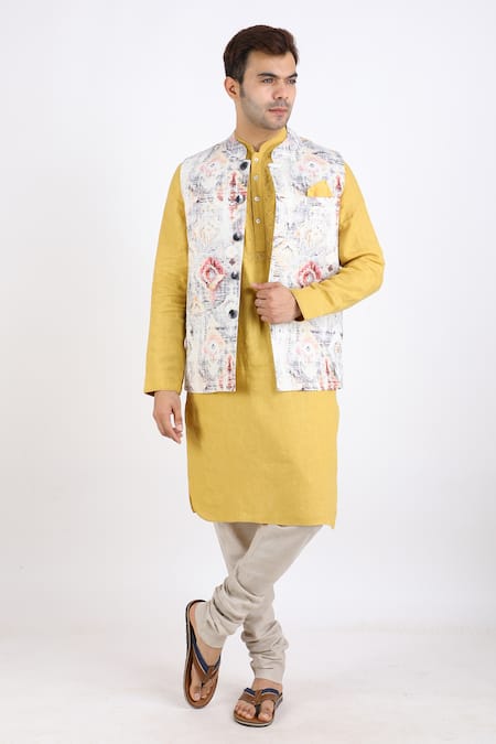 Linen Bloom Linen Printed Nehru Jacket 