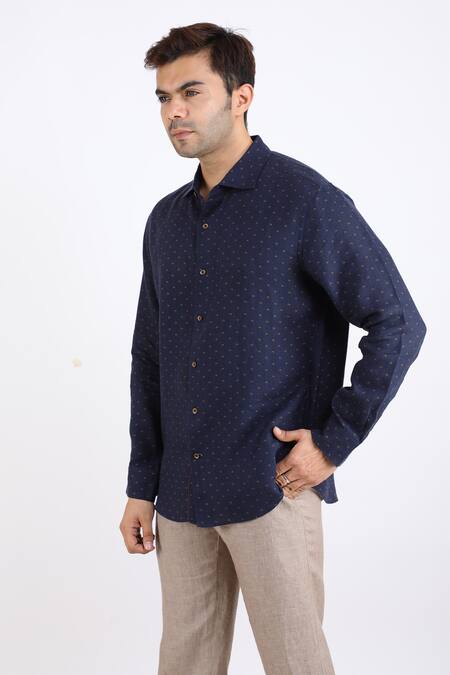 Shop_Linen Bloom_Blue 100% Pure Linen Shirt _Online_at_Aza_Fashions