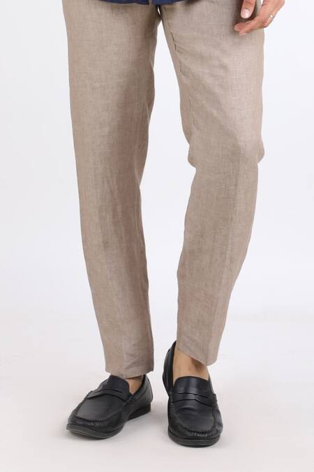 Linen Bloom Beige 100% Pure Linen Pant Online at Aza Fashions Linen Bloom_Beige 100% Pure Linen Pant _Online_at_Aza_Fashions