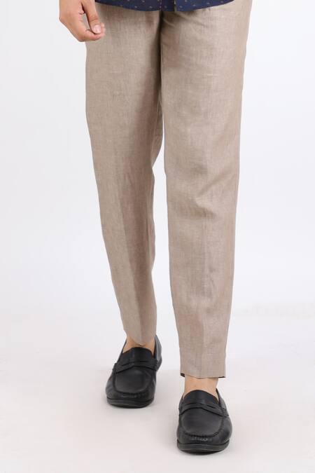 Buy Linen Bloom Beige 100% Pure Linen Pant Online at Aza Fashions Buy_Linen Bloom_Beige 100% Pure Linen Pant _Online_at_Aza_Fashions