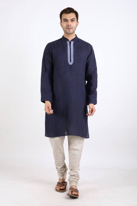 Buy Linen Bloom Blue 100% Pure Linen Kurta Online at Aza Fashions Buy_Linen Bloom_Blue 100% Pure Linen Kurta _Online_at_Aza_Fashions