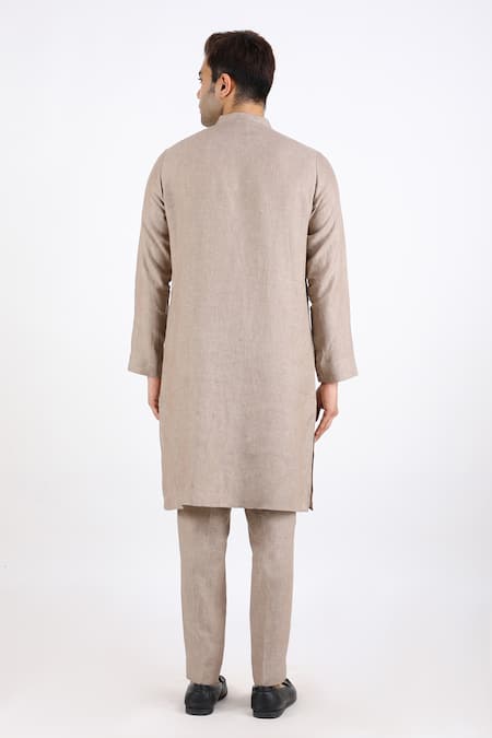 Shop_Linen Bloom_Beige 100% Pure Linen Kurta _at_Aza_Fashions