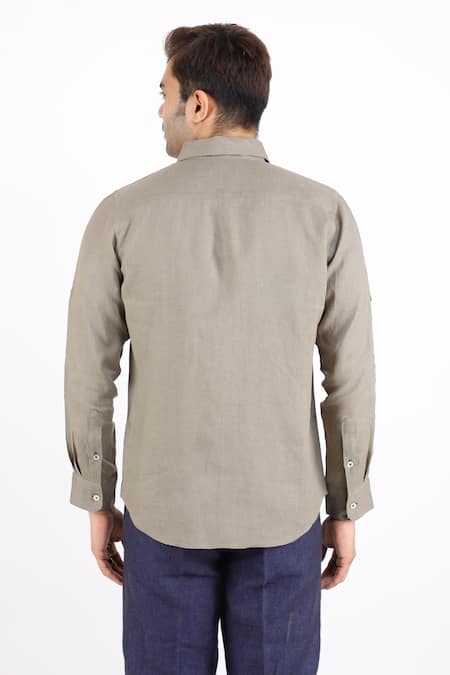 Shop_Linen Bloom_Grey 100% Pure Linen Shirt _at_Aza_Fashions