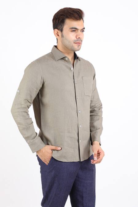 Linen Bloom_Grey 100% Pure Linen Shirt _Online_at_Aza_Fashions