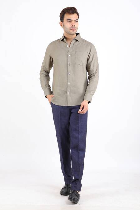 Buy_Linen Bloom_Grey 100% Pure Linen Shirt _Online_at_Aza_Fashions