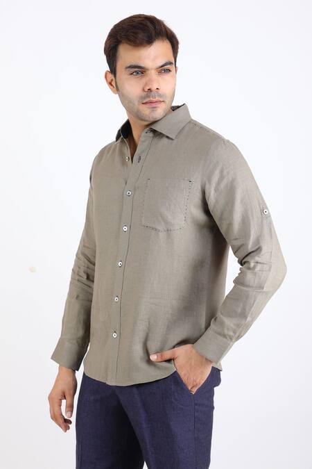 Shop_Linen Bloom_Grey 100% Pure Linen Shirt _Online_at_Aza_Fashions