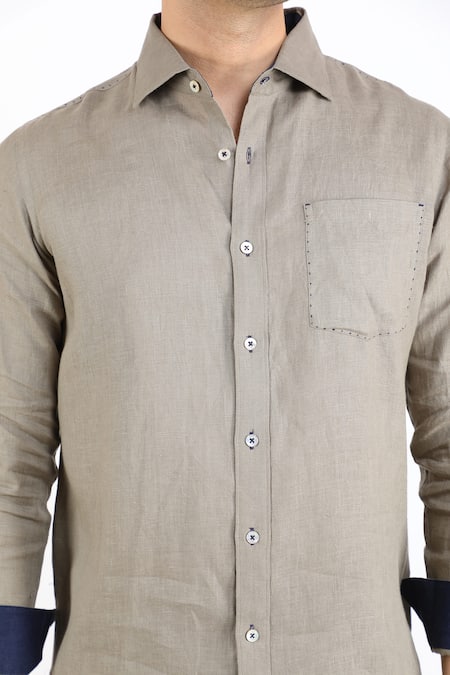 Linen Bloom_Grey 100% Pure Linen Shirt _at_Aza_Fashions
