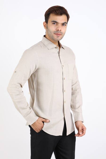 Linen Bloom_Beige 100% Pure Linen Shirt _Online_at_Aza_Fashions