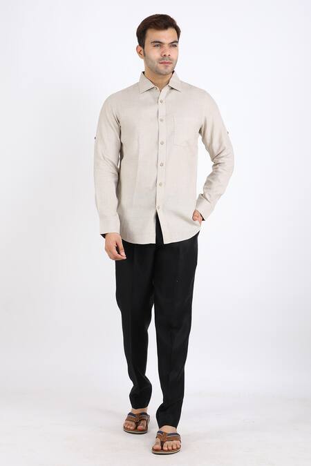 Buy_Linen Bloom_Beige 100% Pure Linen Shirt _Online_at_Aza_Fashions
